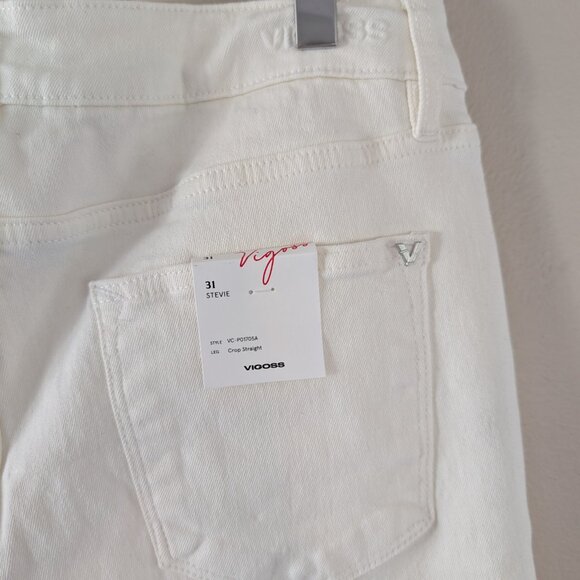NWT Vigoss Stevie Crop Straight Jeans White Raw Hem Women's Ankle Stretch Sz 31 - Picture 10 of 13